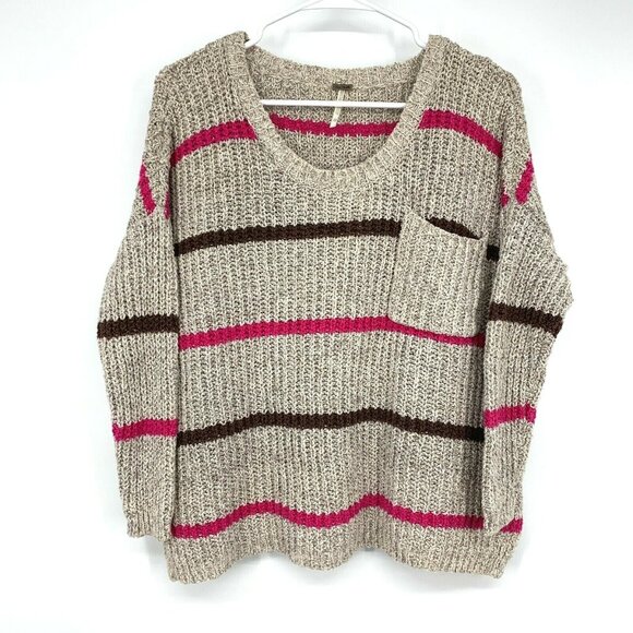 Free People Sweater Greenwich Village Stripe Pullover Oversized Pocket - Picture 2 of 11